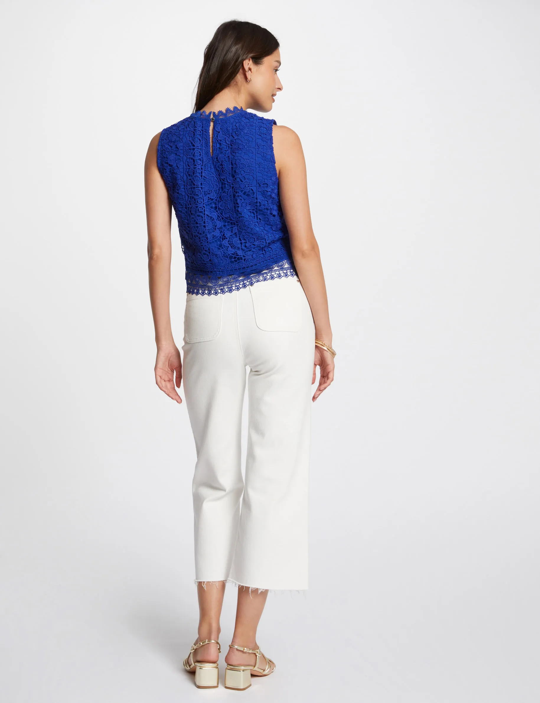 Sleeveless lace top electric blue women