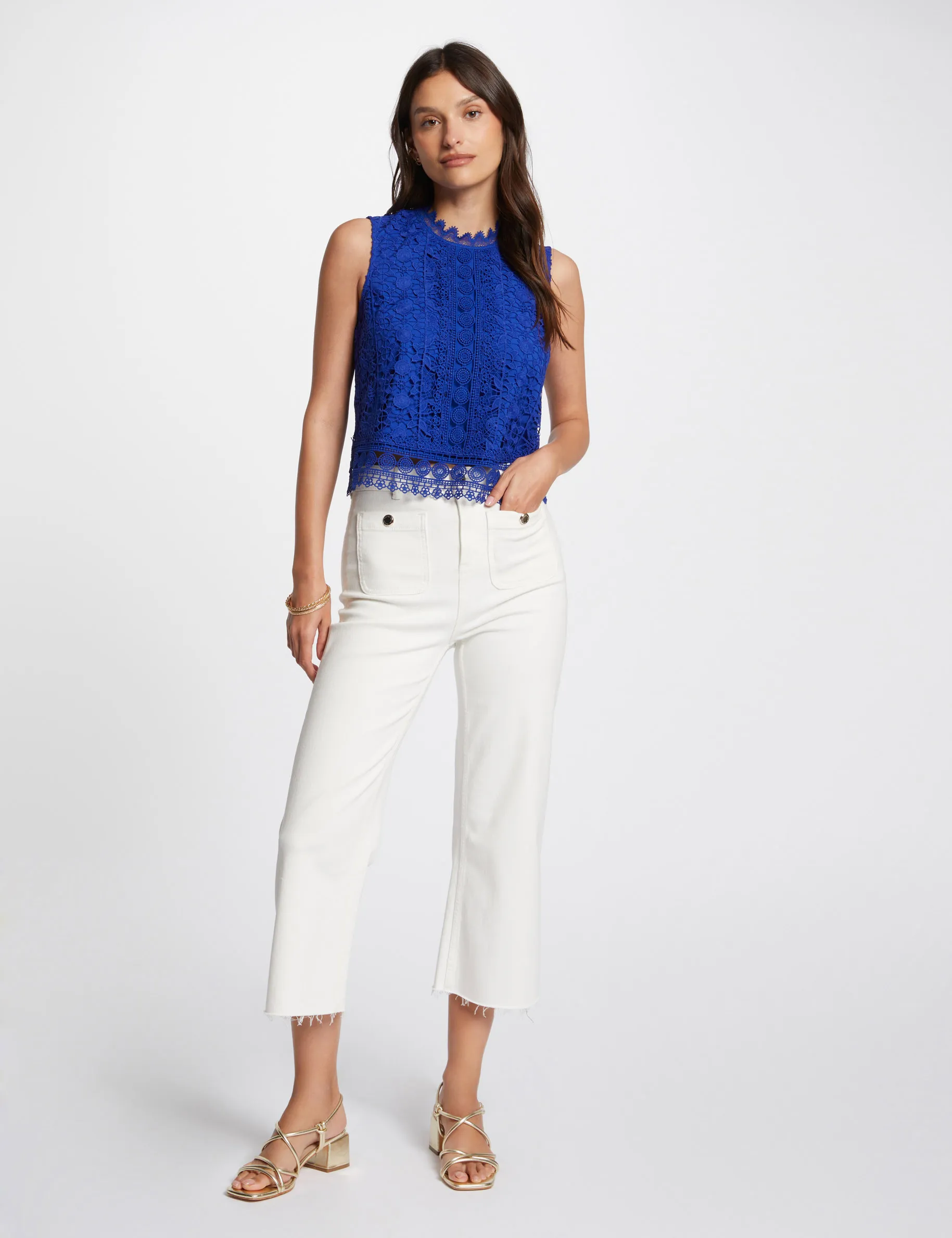 Sleeveless lace top electric blue women