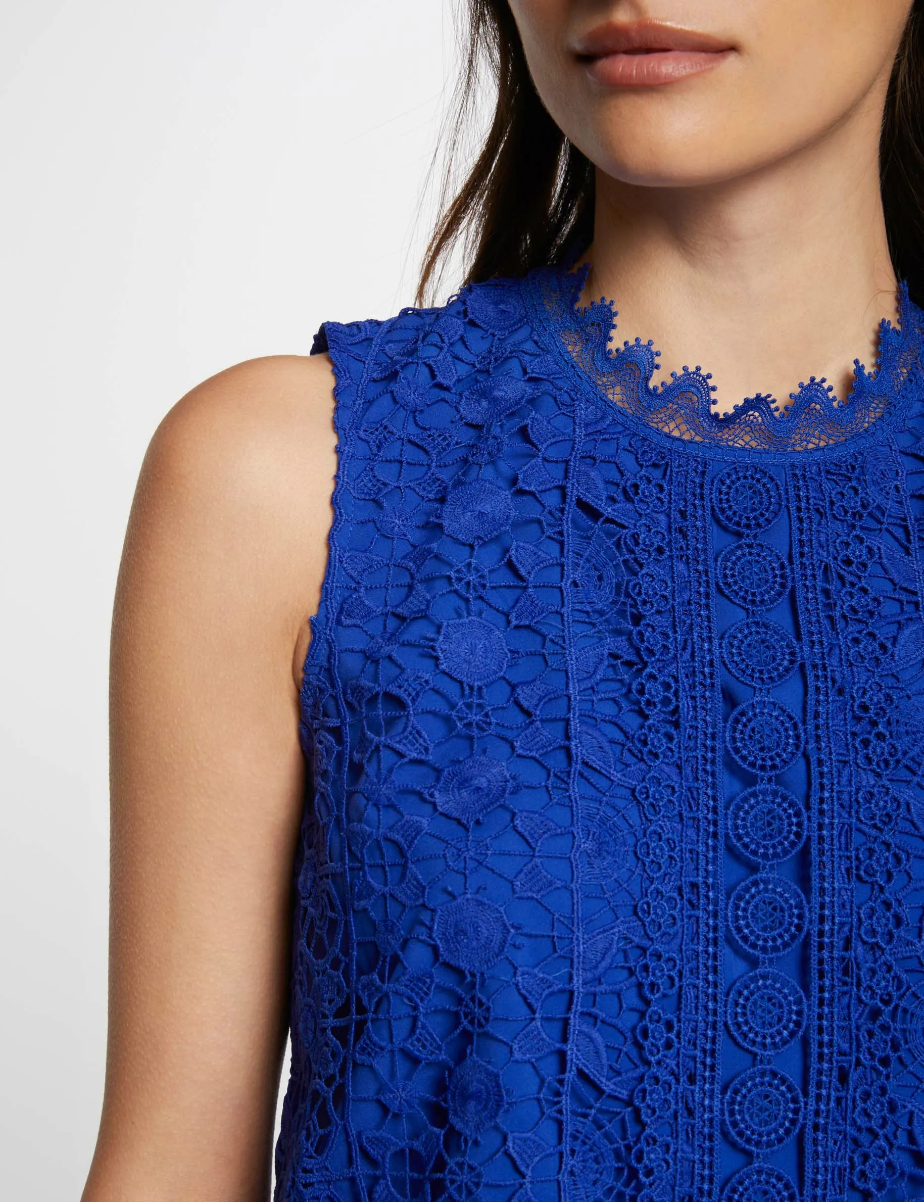 Sleeveless lace top electric blue women