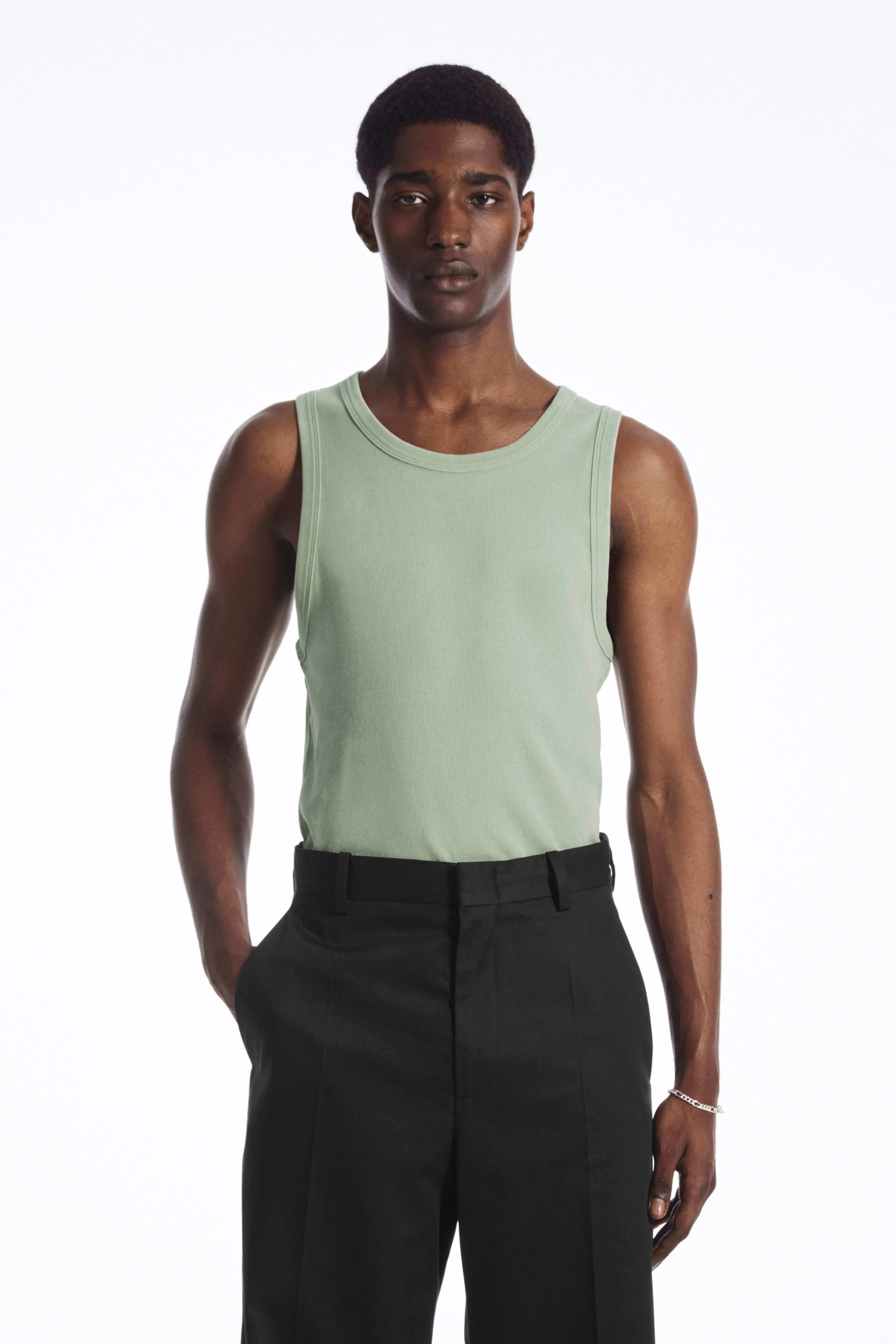 SLIM-FIT ACID-WASH TANK TOP - Round neck - Sleeveless - DUSTY LIGHT GREEN - Men | H&M GB