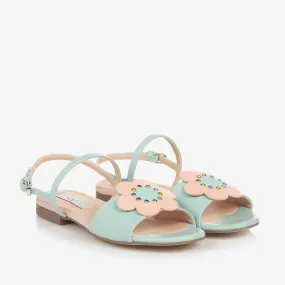 Teen Girls Green & Pink Flower Sandals