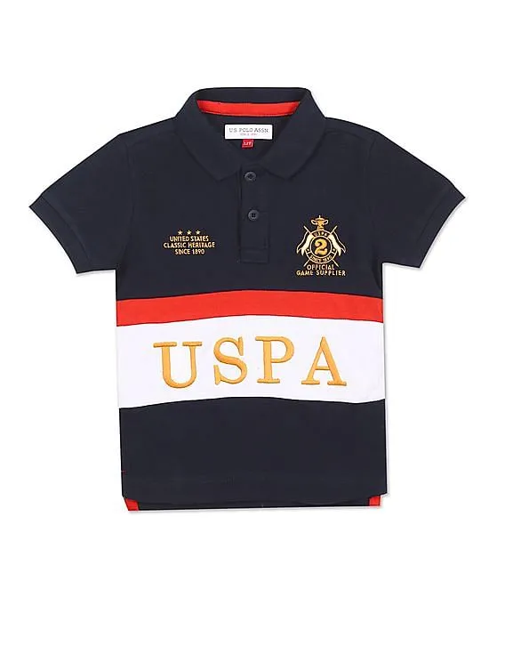 U.S. Polo Assn. Kids Boys Navy Embroidered Logo Striped Polo Shirt