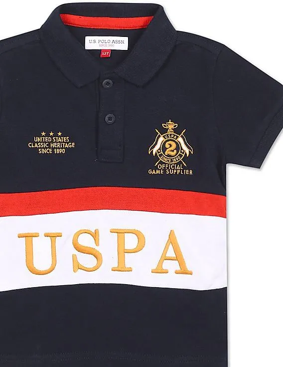 U.S. Polo Assn. Kids Boys Navy Embroidered Logo Striped Polo Shirt