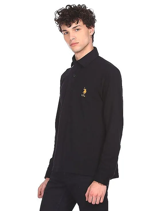 U.S. Polo Assn. Men Black Brand Logo Long Sleeve Polo Shirt