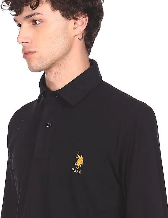 U.S. Polo Assn. Men Black Brand Logo Long Sleeve Polo Shirt