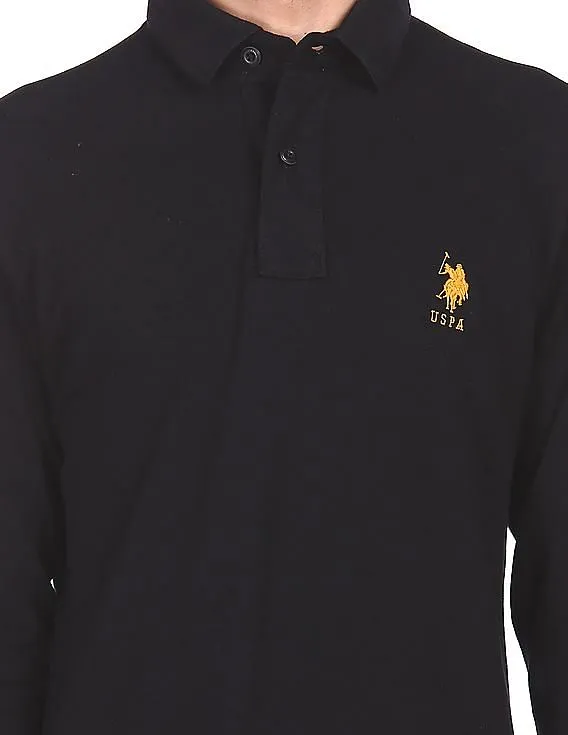 U.S. Polo Assn. Men Black Brand Logo Long Sleeve Polo Shirt