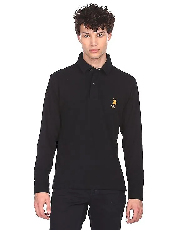 U.S. Polo Assn. Men Black Brand Logo Long Sleeve Polo Shirt