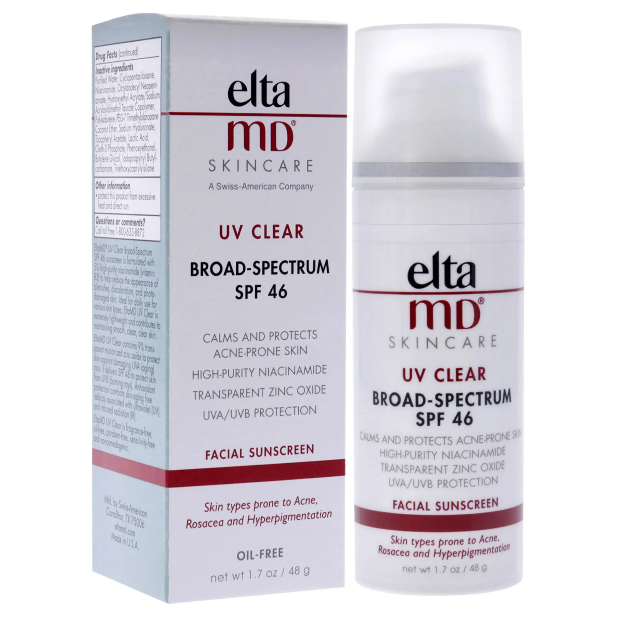 UV Clear Facial Sunscreen SPF 46 by EltaMD for Unisex - 1.7 oz Sunscreen