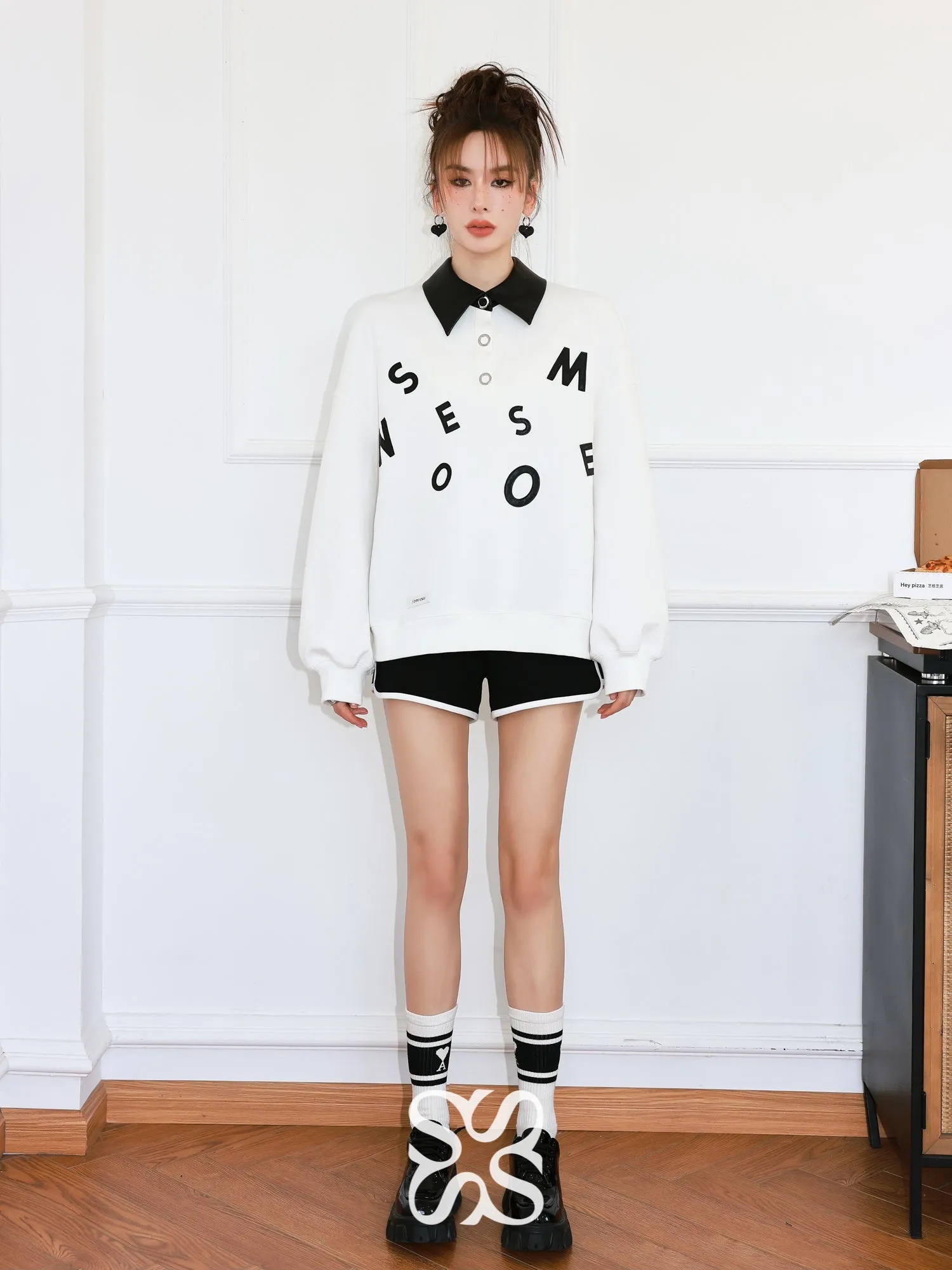 White Logo Letter Polo Shorts-