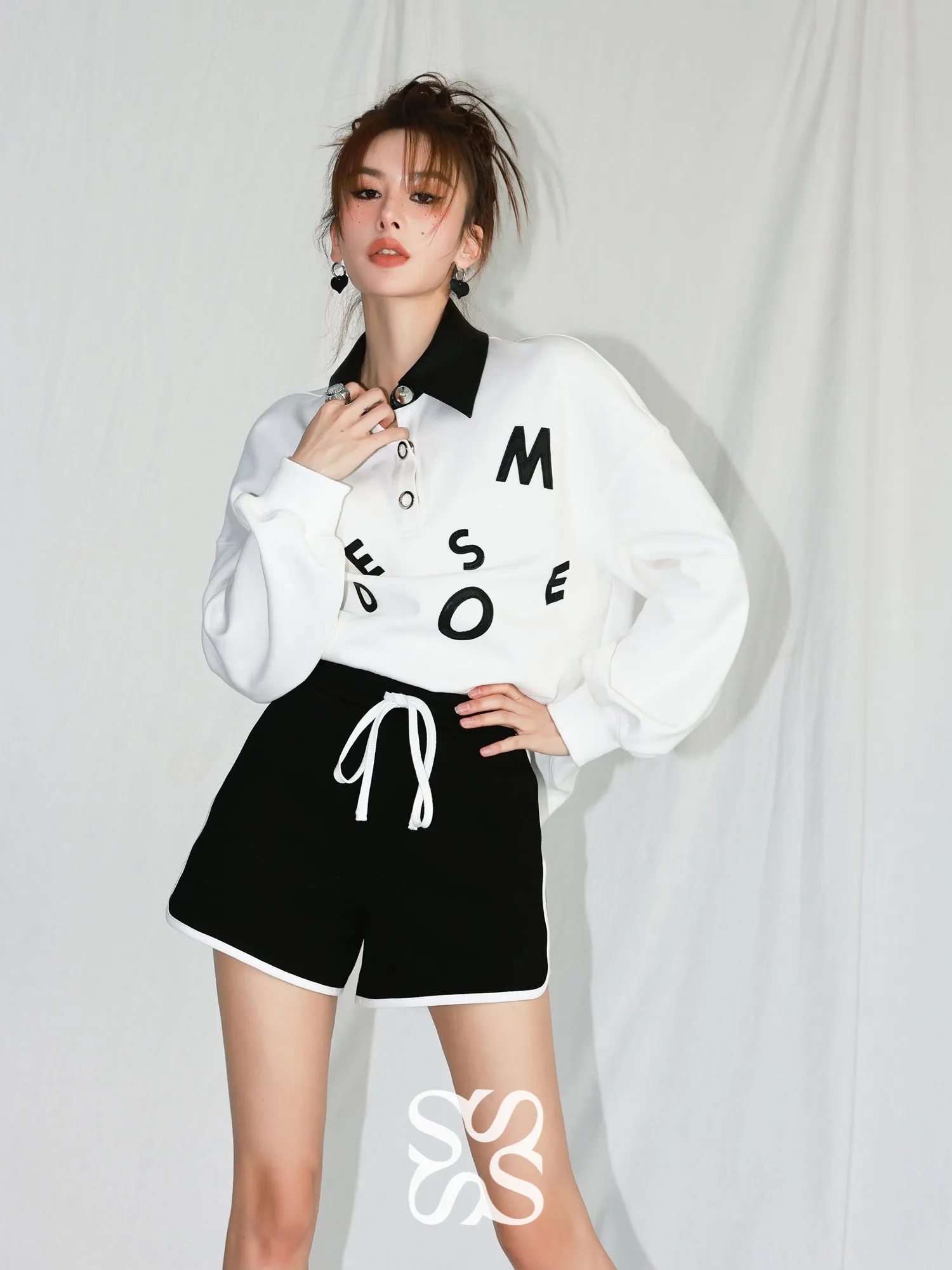 White Logo Letter Polo Shorts-