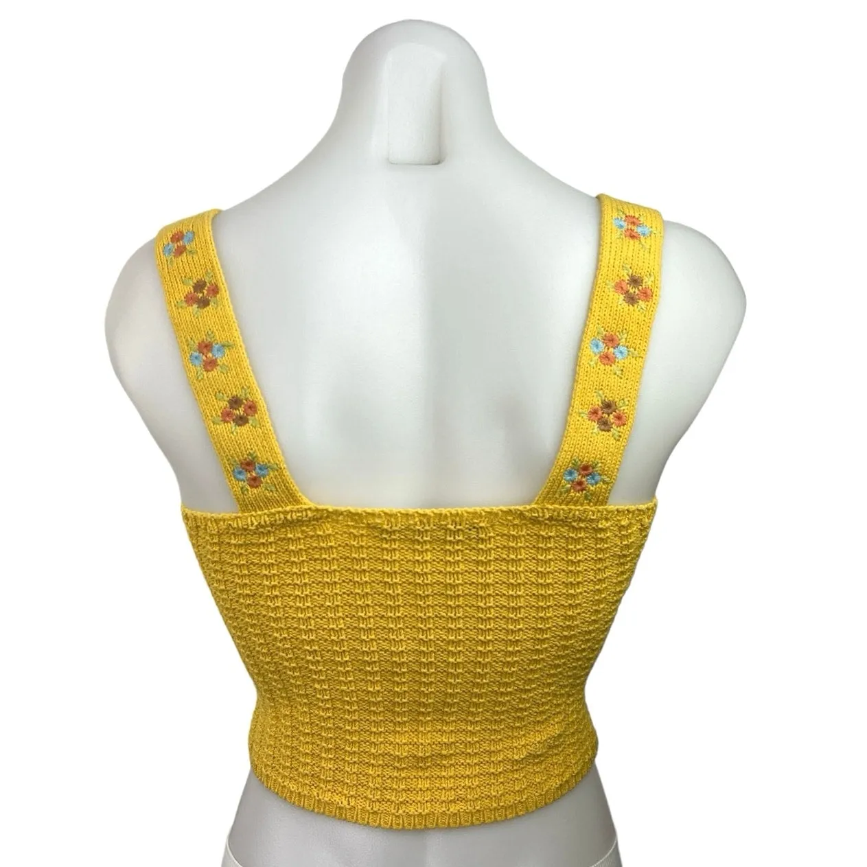 Zara Yellow Floral Embroidered Crochet Knit Wide Strap Sleeveless Crop Top Sz S