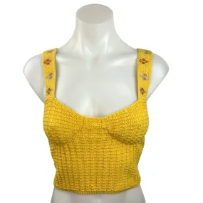 Zara Yellow Floral Embroidered Crochet Knit Wide Strap Sleeveless Crop Top Sz S